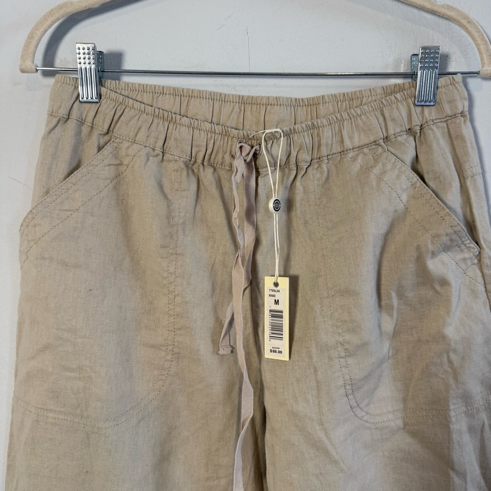 Max Studio Women's Wide-Leg Drawstring Linen Cotton Pants - Beige - Picture 3 of 10